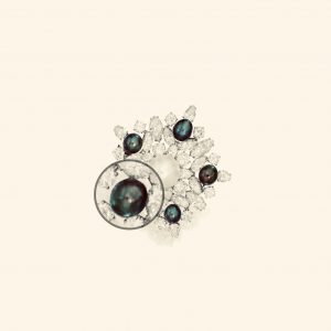Spilla Bulgari anni 60 con perle naturali e circa 20 ct diamanti